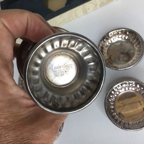 Silver Plate Canterbury Salt Cellar Condiment Dish Set 4 & Candle Holder VTG - Picture 3 of 8